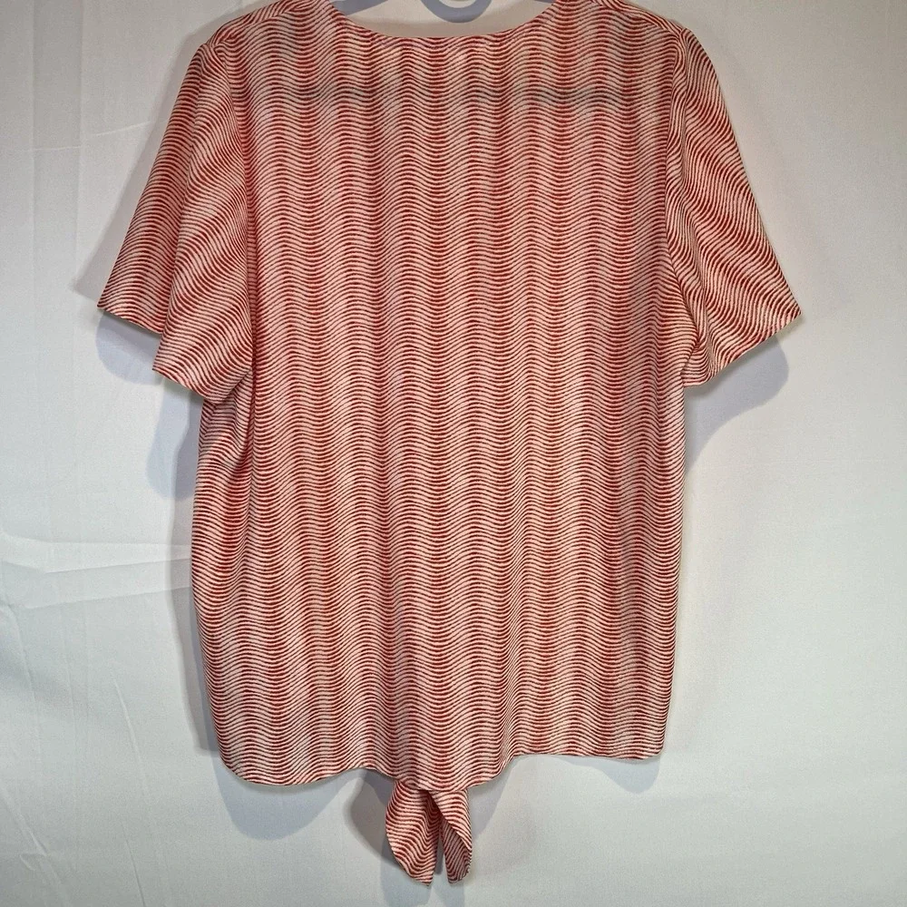 MICHAEL Michael Kors Button Front Tie Blouse Orange Printed,‎ Size Small